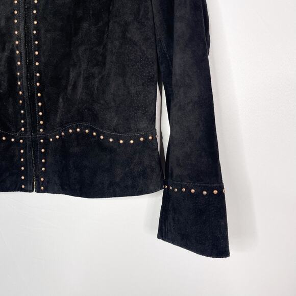 Scully Womens M Black Bronze Studded Cross Suede Leather Jacket Western Country - Picture 4 of 12